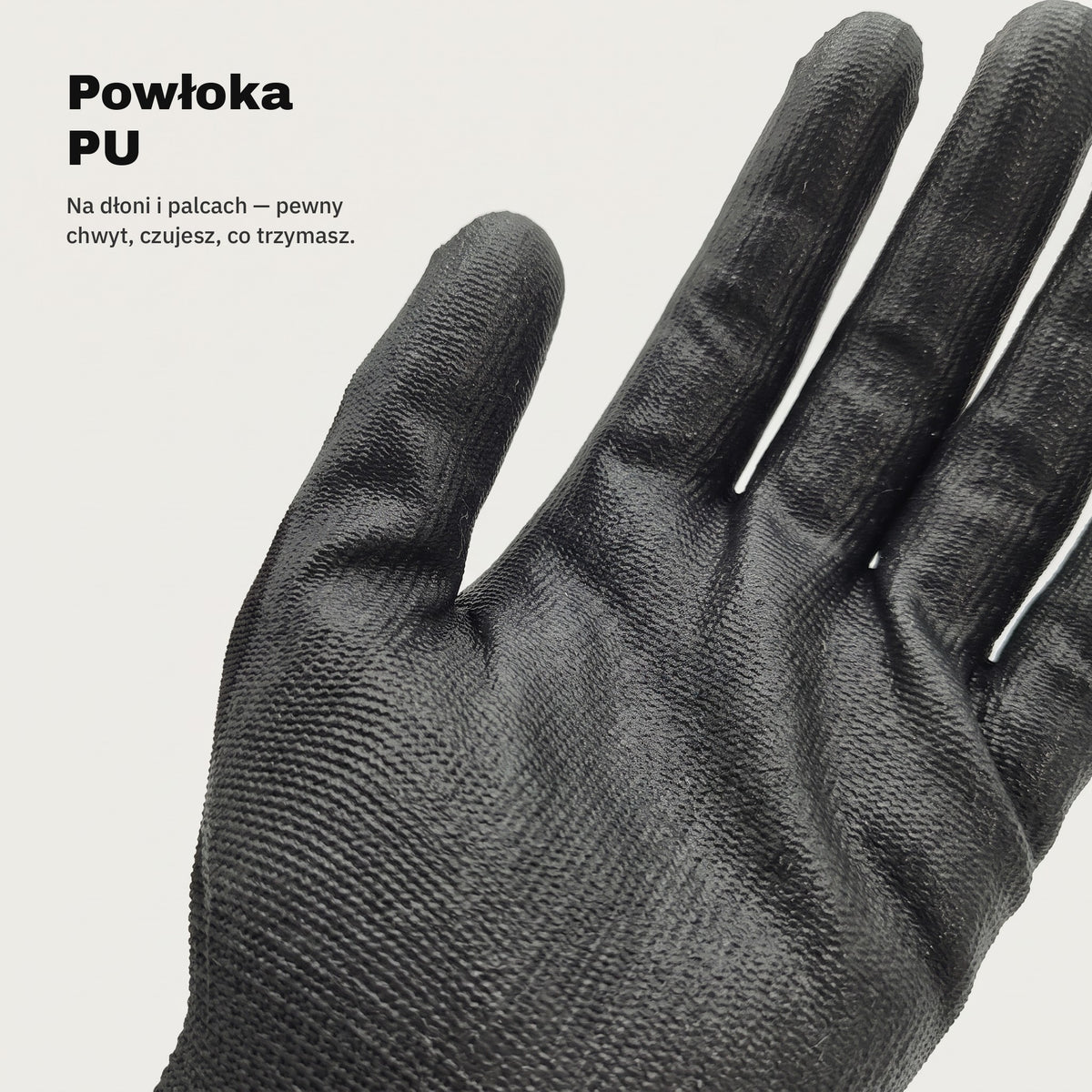 Powłoka PU na dłoni i palcach rękawic roboczych z bliska