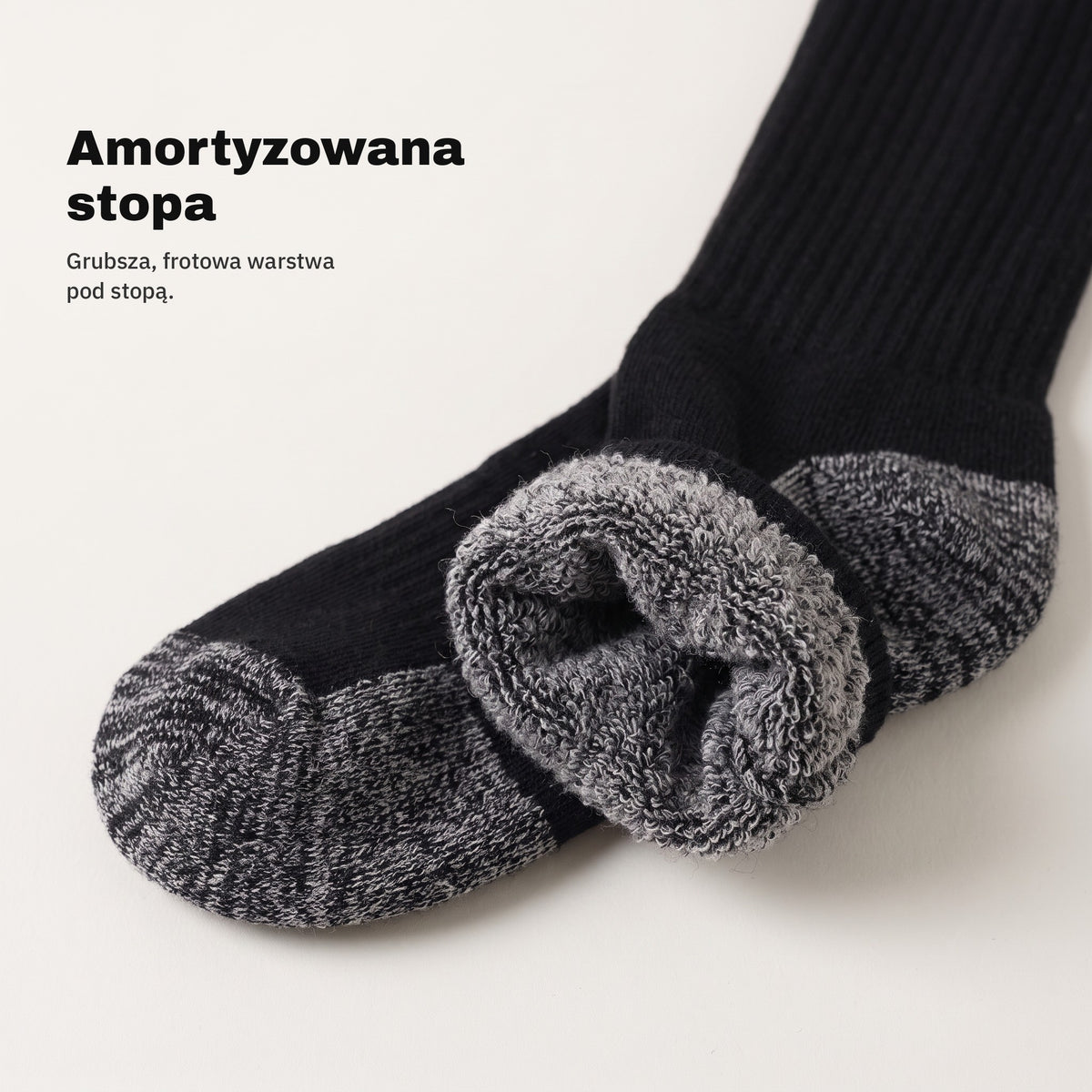 Amortyzowana, frotowa stopa skarpet roboczych od środka
