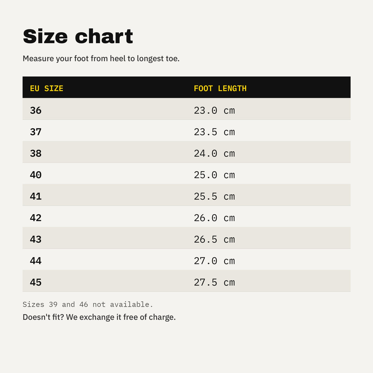 SZYCHTA PRO AIR size chart — EU 36–38 and 40–45
