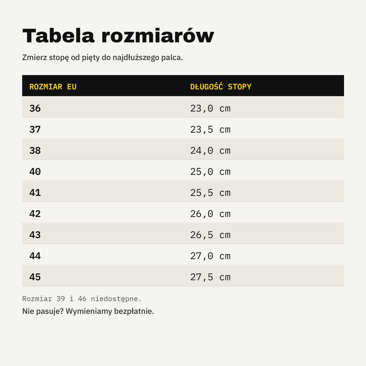 Tabela rozmiarów SZYCHTA PRO AIR — EU 36–38 i 40–45